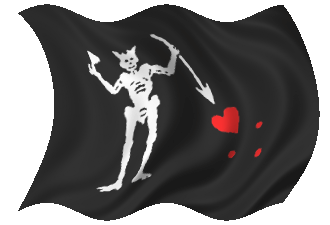 Said by many sites to be the flag flown by Edward Teach (Blackbeard)